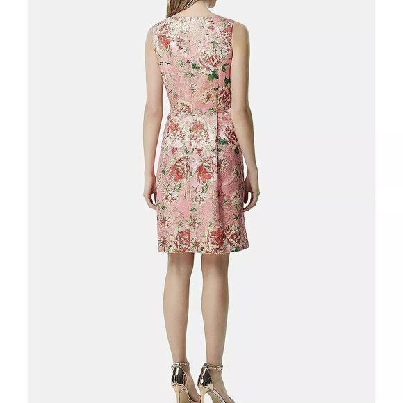 Tahari by ASL Women's Pink Floral Print Metallic Bow Fit & Flare Dress Size 2 - Picture 2 of 7